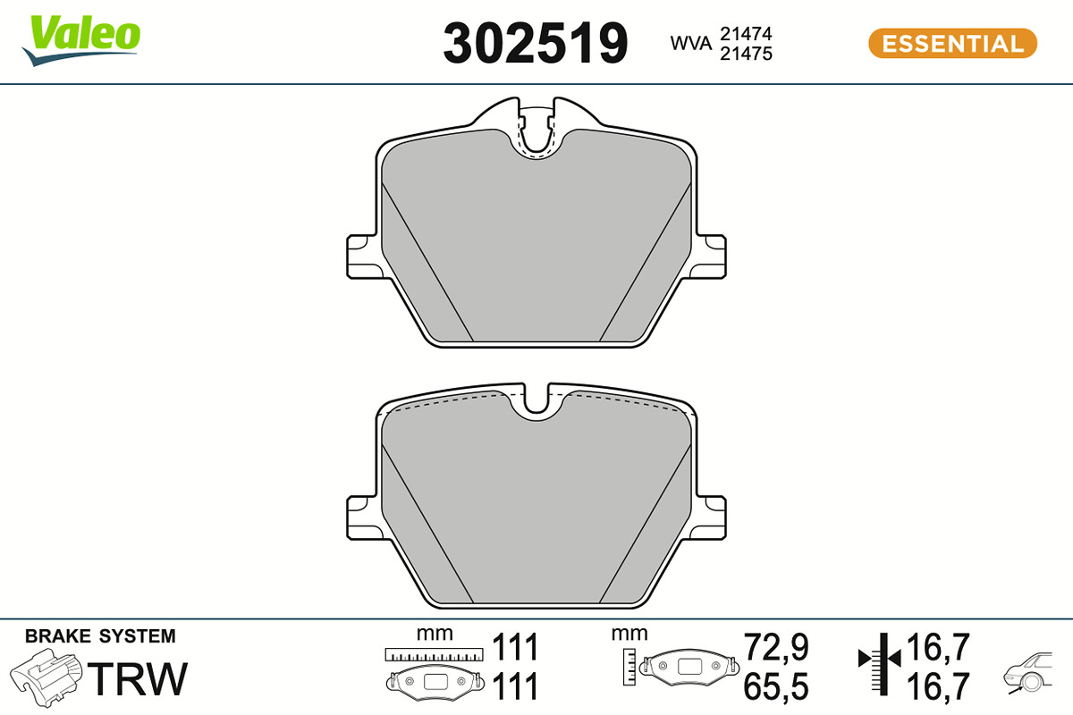 Jeu de 4 plaquettes de frein VALEO ref. 302519
